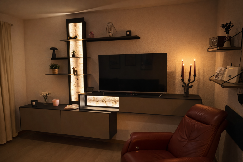 Wohnzimmer_gemütlich_Ferienhaus_Grundmann_Allgäu_Lechbruck